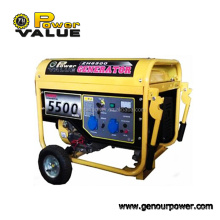 Genour Potencia ZH6500 188F Alta calidad 5kW/KVA Generador de gasolina Inicio eléctrico Rueda de batería 100% Cobre